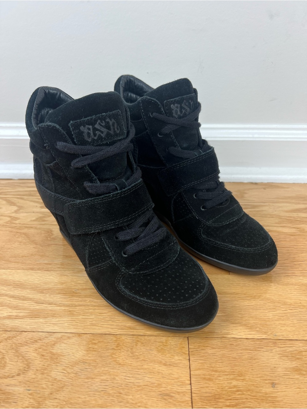 ASH Bowie Suede Hidden Wedge High Top Sneakers Black Women's Size 8